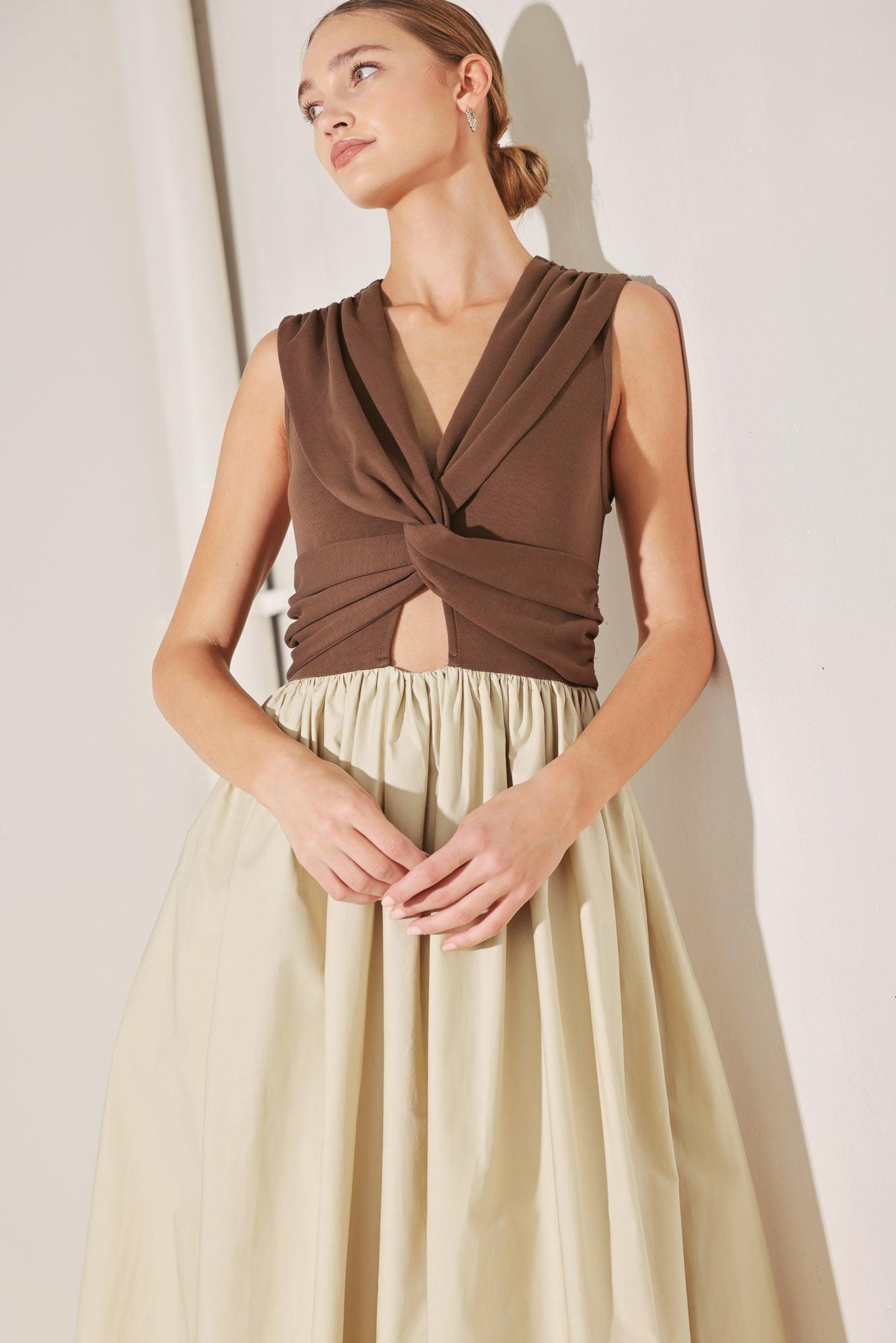 Angel Veil Solid Midi Dress in brown multi, view 6 — Soul Flow Apparel