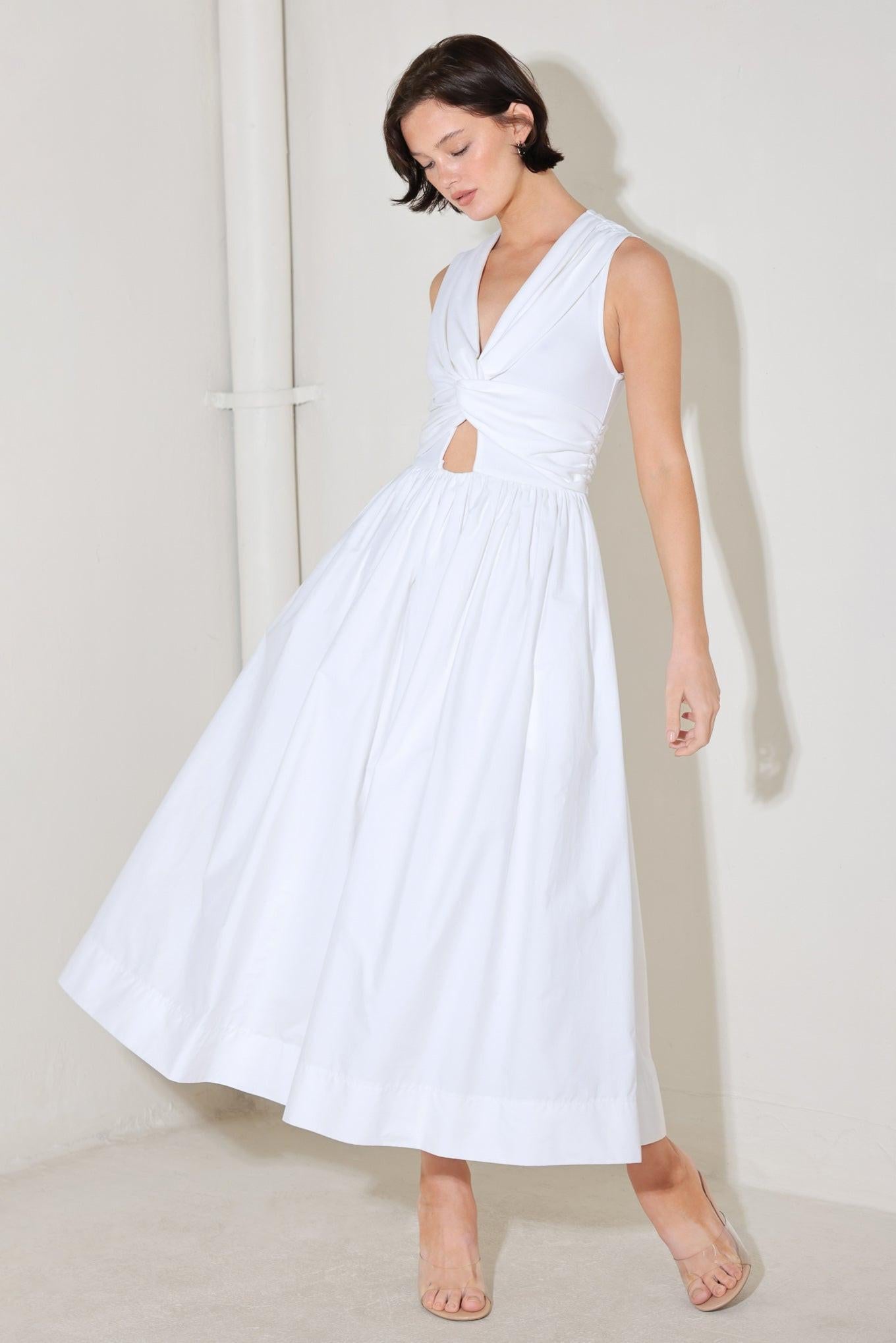 Angel Veil Solid Midi Dress in off-white, view 1 — Soul Flow Apparel