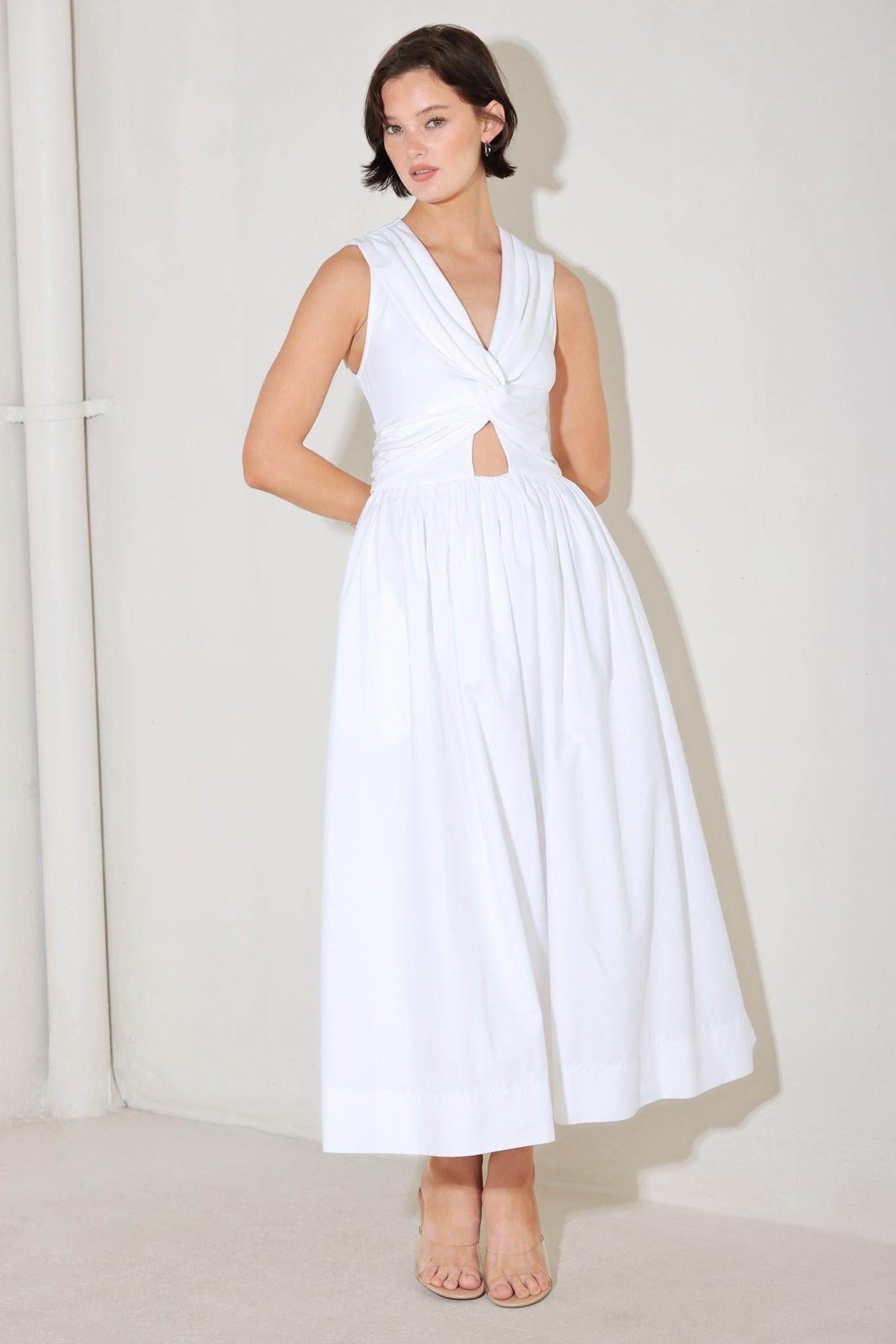 Angel Veil Solid Midi Dress in off-white, view 2 — Soul Flow Apparel