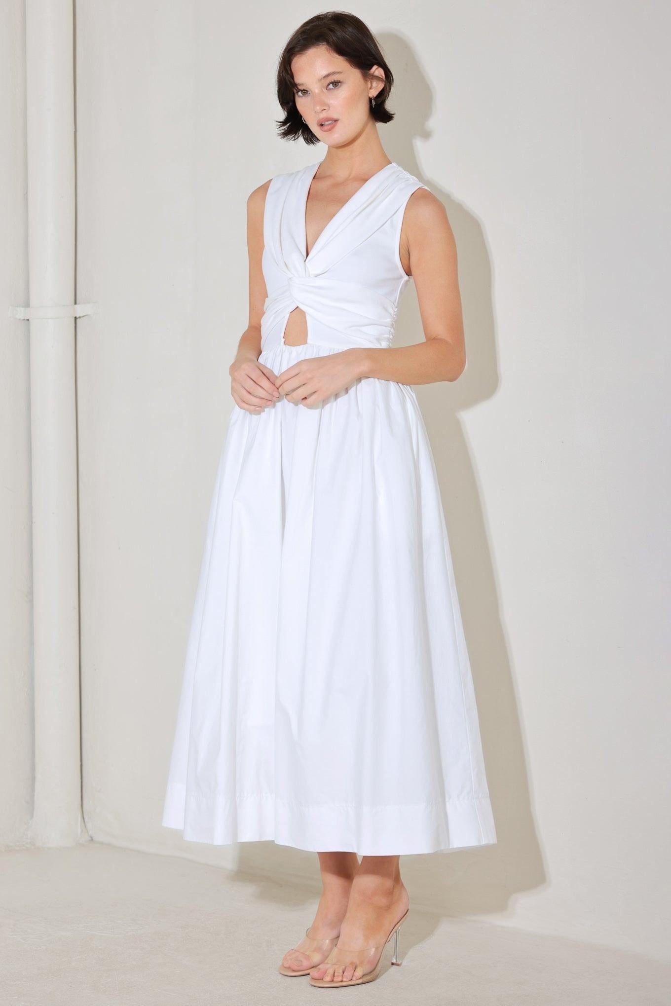 Angel Veil Solid Midi Dress in off-white, view 3 — Soul Flow Apparel