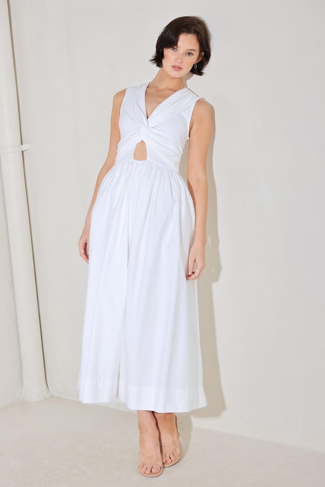 Angel Veil Solid Midi Dress in off-white, view 4 — Soul Flow Apparel