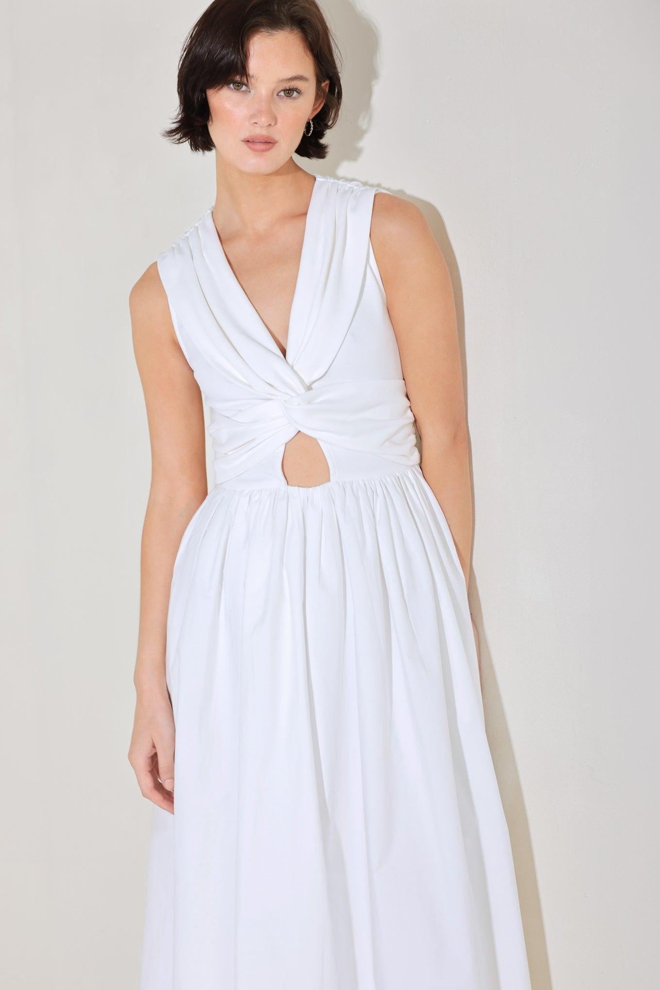 Angel Veil Solid Midi Dress in off-white, view 5 — Soul Flow Apparel