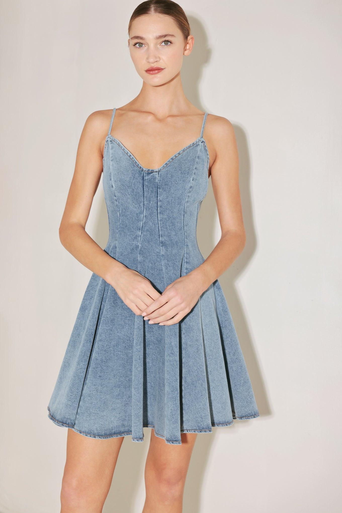 Summer Heartbeat Denim Mini Dress in light, view 4 — Soul Flow Apparel