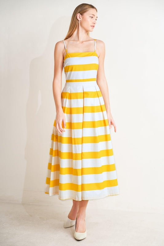 Honey Glow Woven Midi Dress in white yellow, view 2 — Soul Flow Apparel