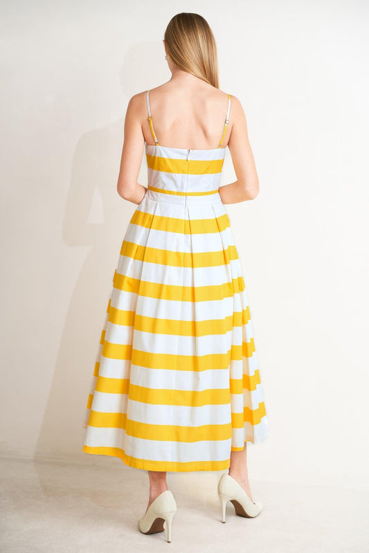 Honey Glow Woven Midi Dress in white yellow, view 6 — Soul Flow Apparel