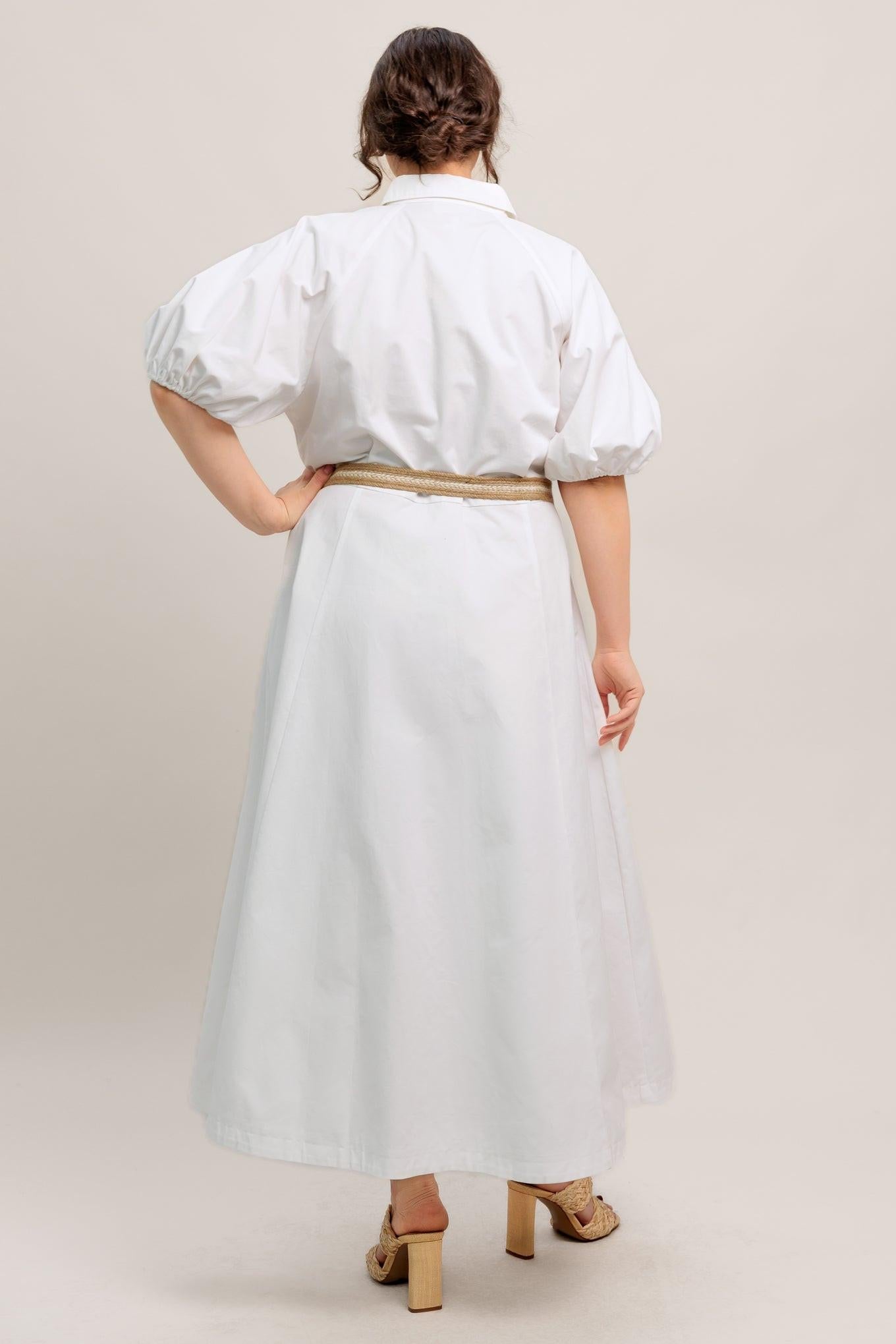 Relaxed Tailor Woven Midi Dress in white, view 5 — Soul Flow Apparel