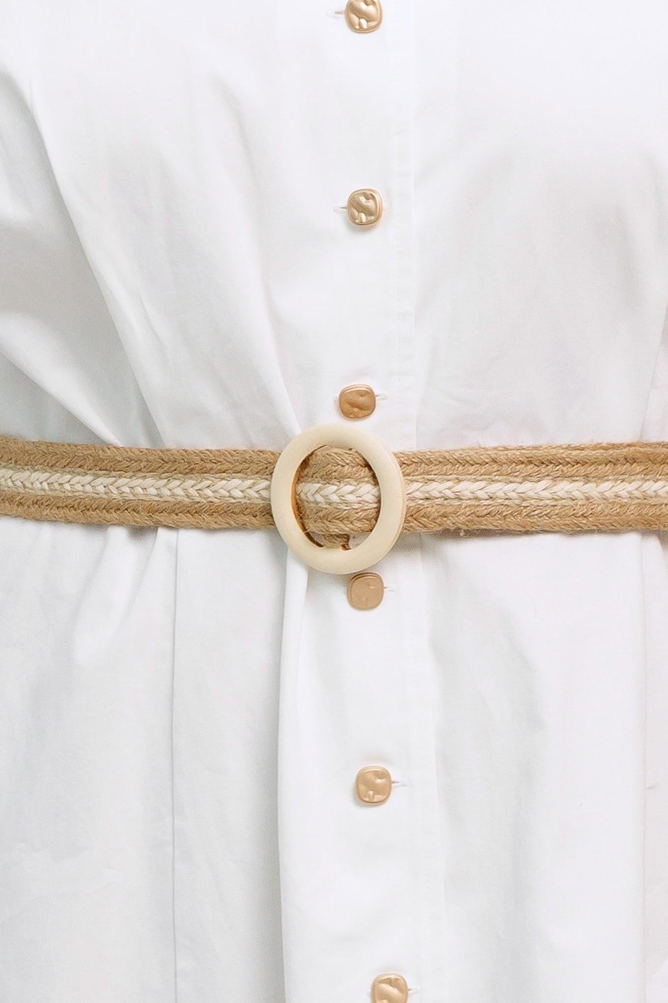 Relaxed Tailor Woven Midi Dress in white, fabric swatch — Soul Flow Apparel