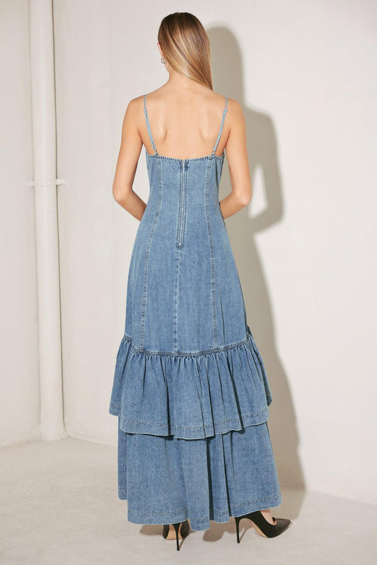 Runway Rebel Denim Midi Dress in indigo, view 7 — Soul Flow Apparel