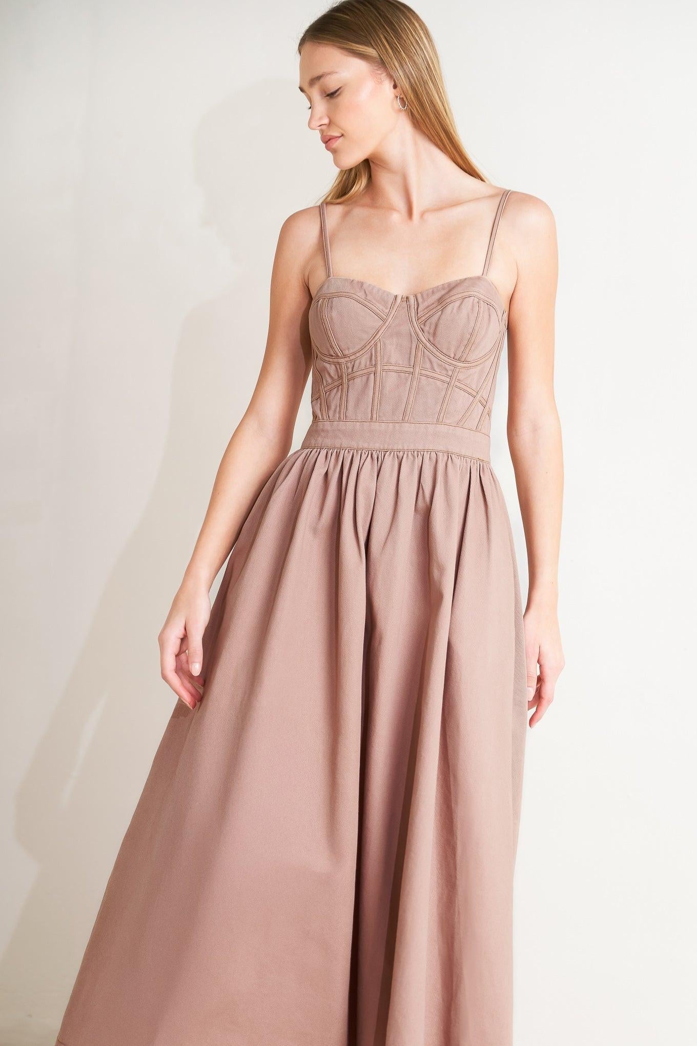 Understated Glam Woven Twill Midi Dress in washed pink, view 3 — Soul Flow Apparel