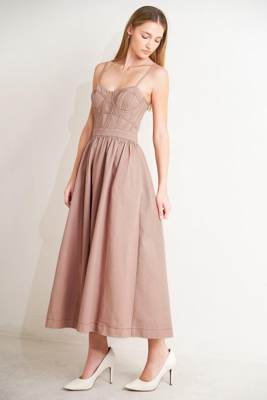 Understated Glam Woven Twill Midi Dress in washed pink, view 4 — Soul Flow Apparel