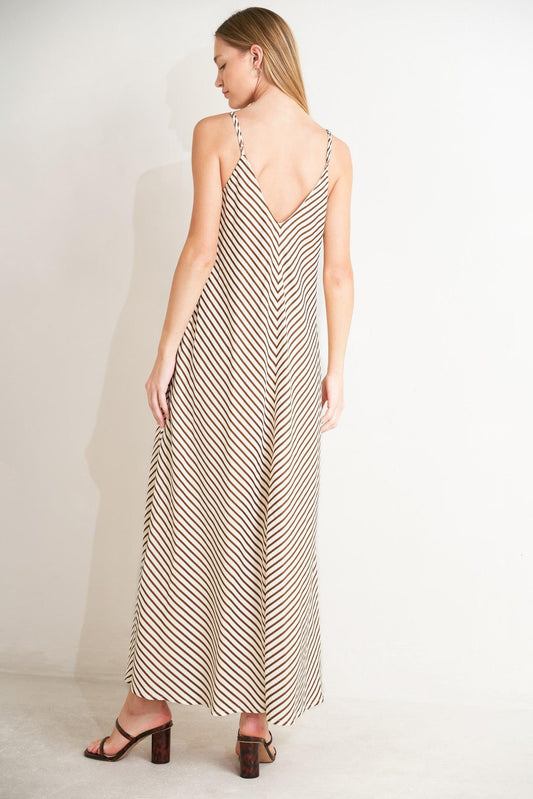 Seaside Silhouette Woven Midi Dress in brown multi, view 4 — Soul Flow Apparel
