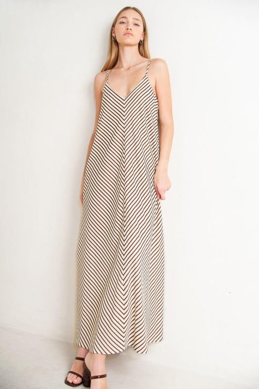 Seaside Silhouette Woven Midi Dress in brown multi, view 7 — Soul Flow Apparel