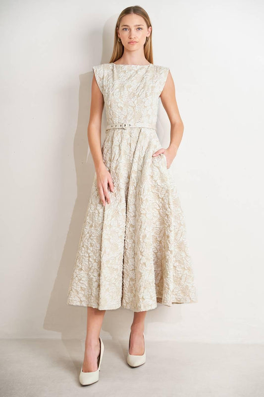 Statement in Ivory Woven Midi Dress, view 1 — Soul Flow Apparel