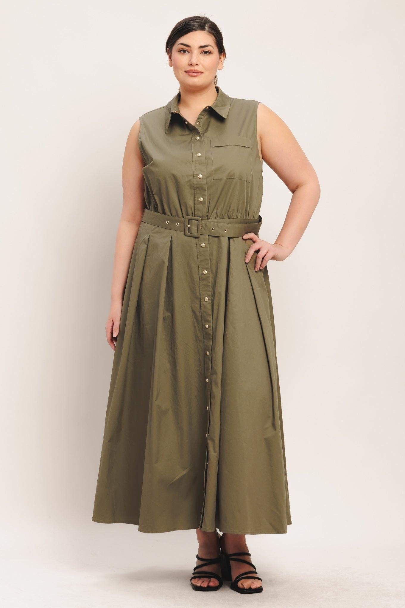 Simply Unstoppable Woven Midi Dress in olive, view 12 — Soul Flow Apparel