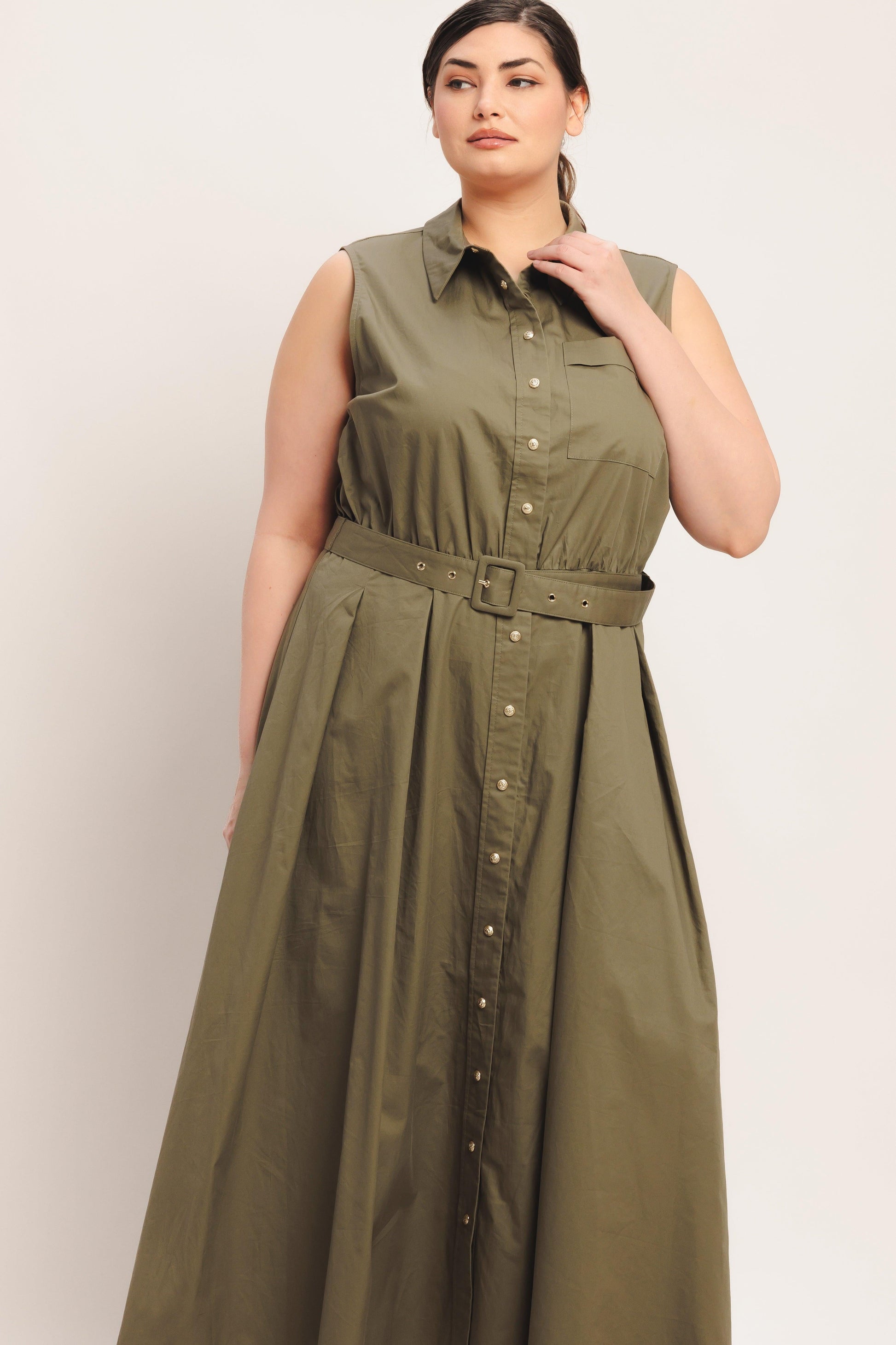 Simply Unstoppable Woven Midi Dress in olive, view 8 — Soul Flow Apparel