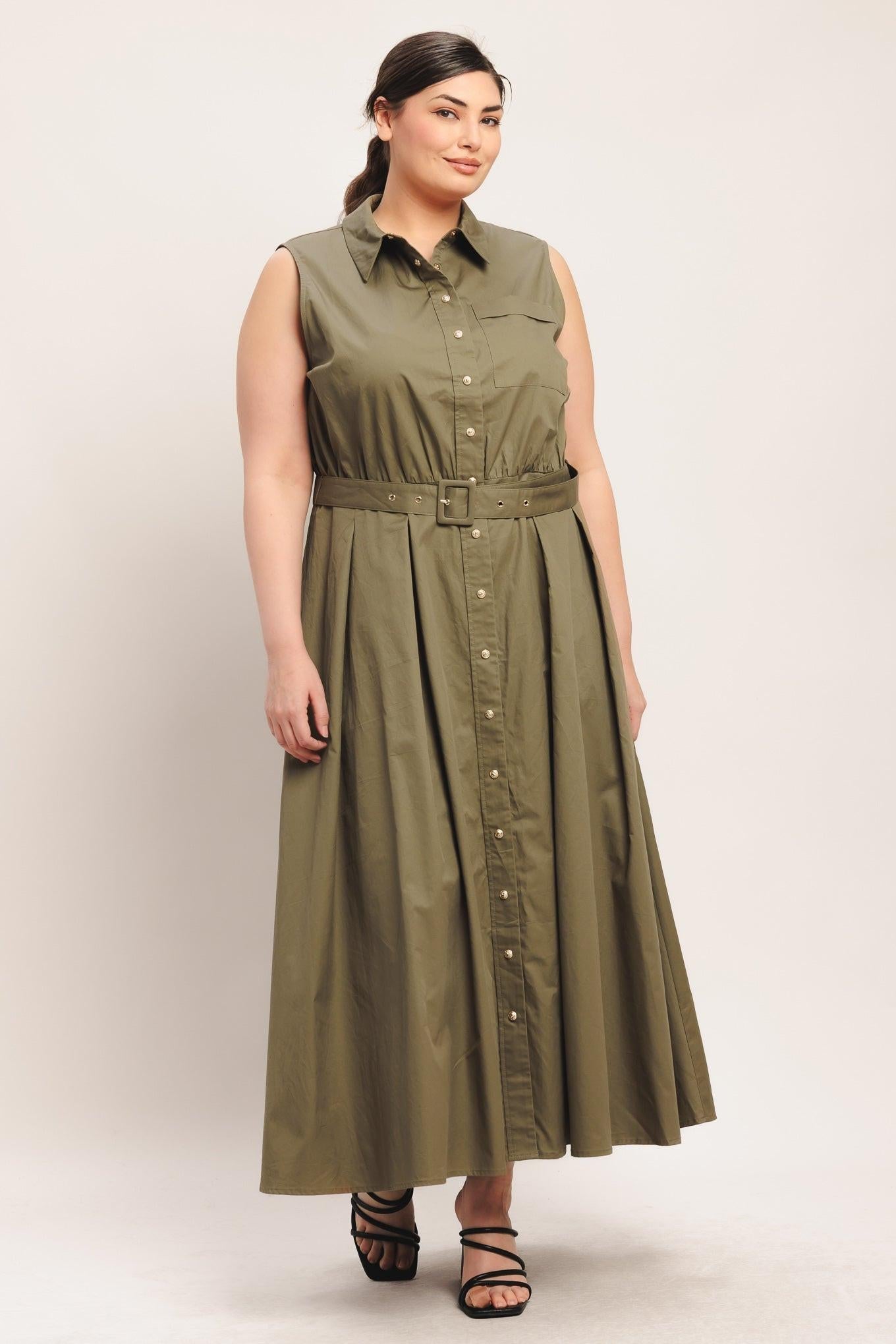Simply Unstoppable Woven Midi Dress in olive, view 7 — Soul Flow Apparel