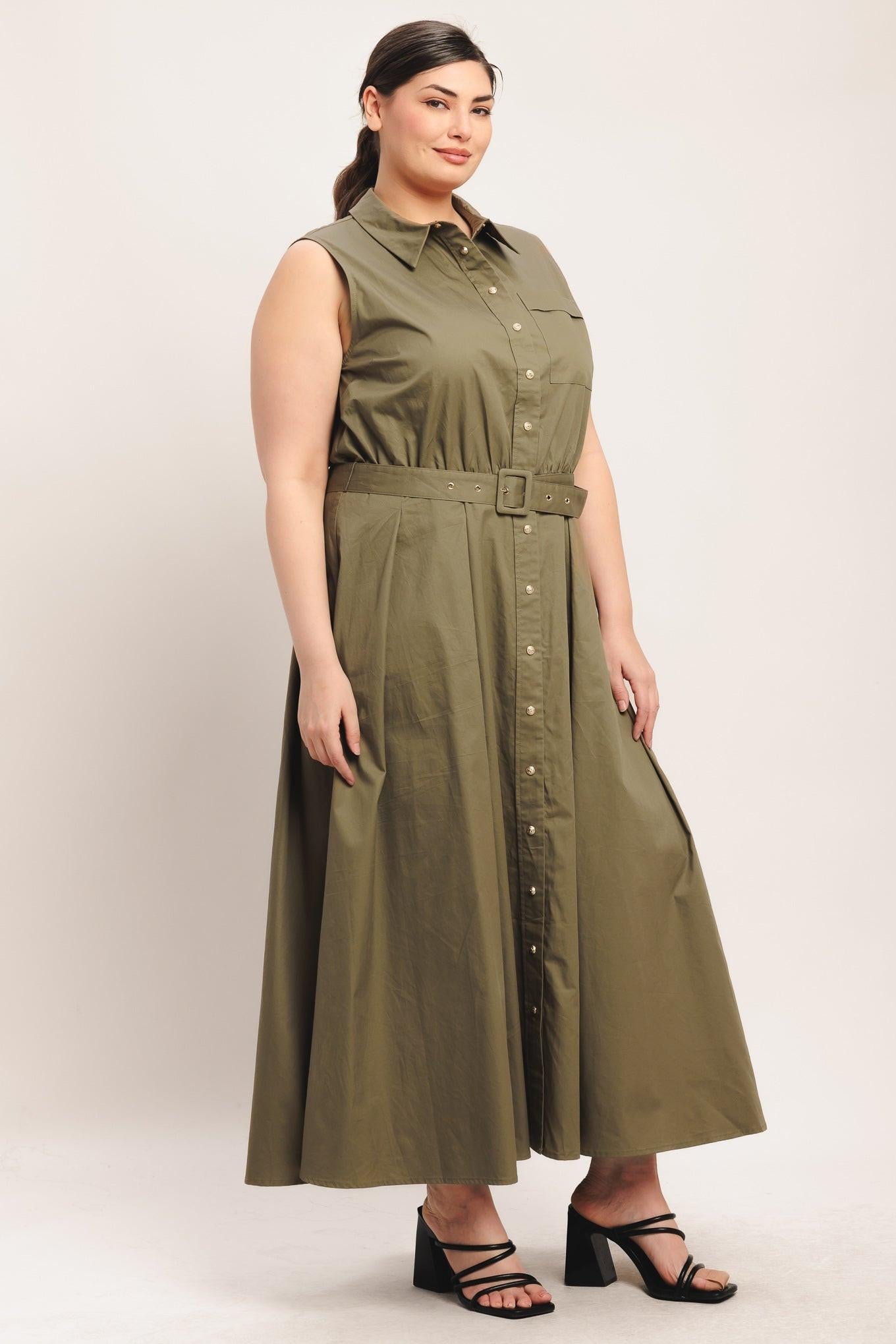 Simply Unstoppable Woven Midi Dress in olive, view 10 — Soul Flow Apparel