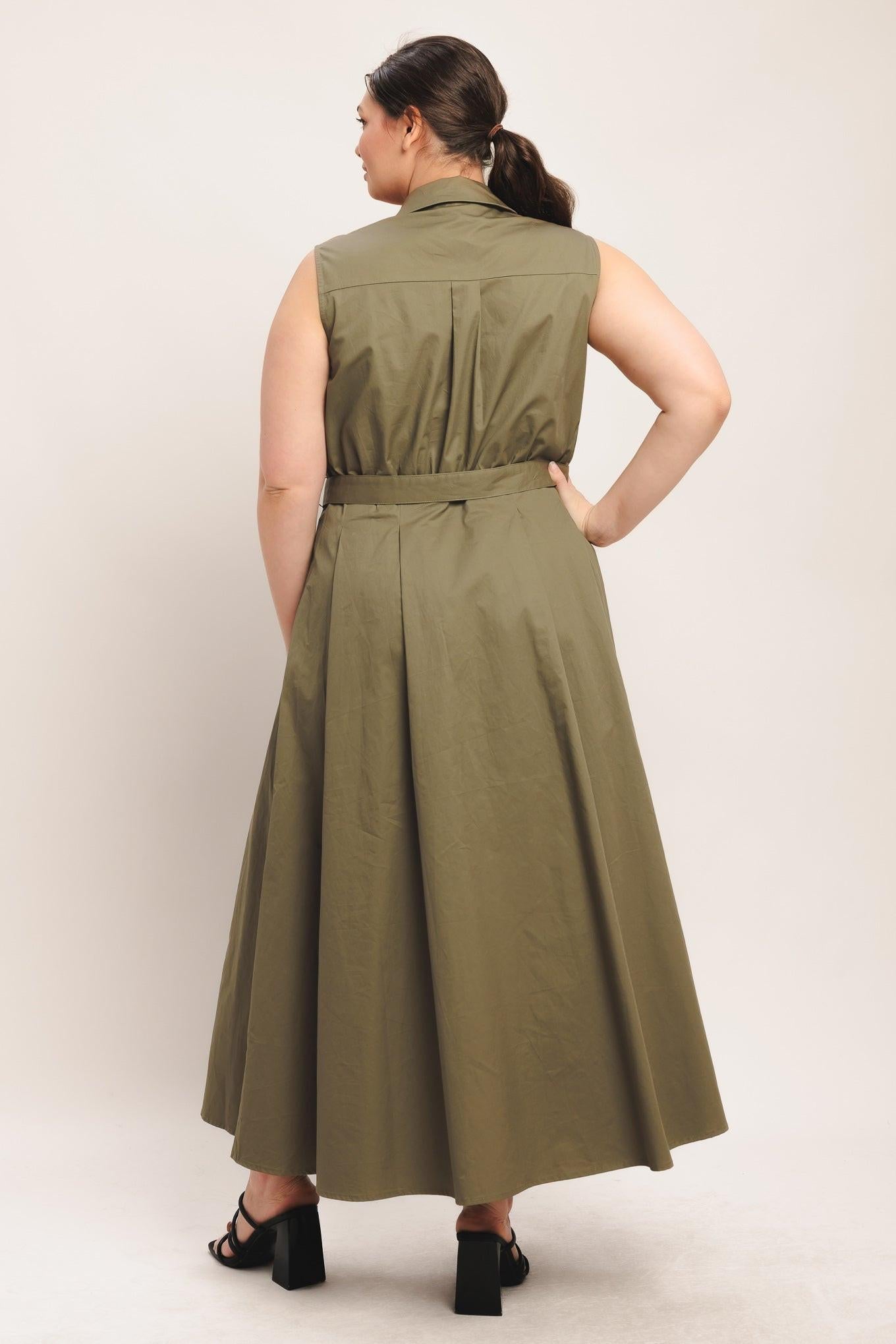 Simply Unstoppable Woven Midi Dress in olive, view 13 — Soul Flow Apparel