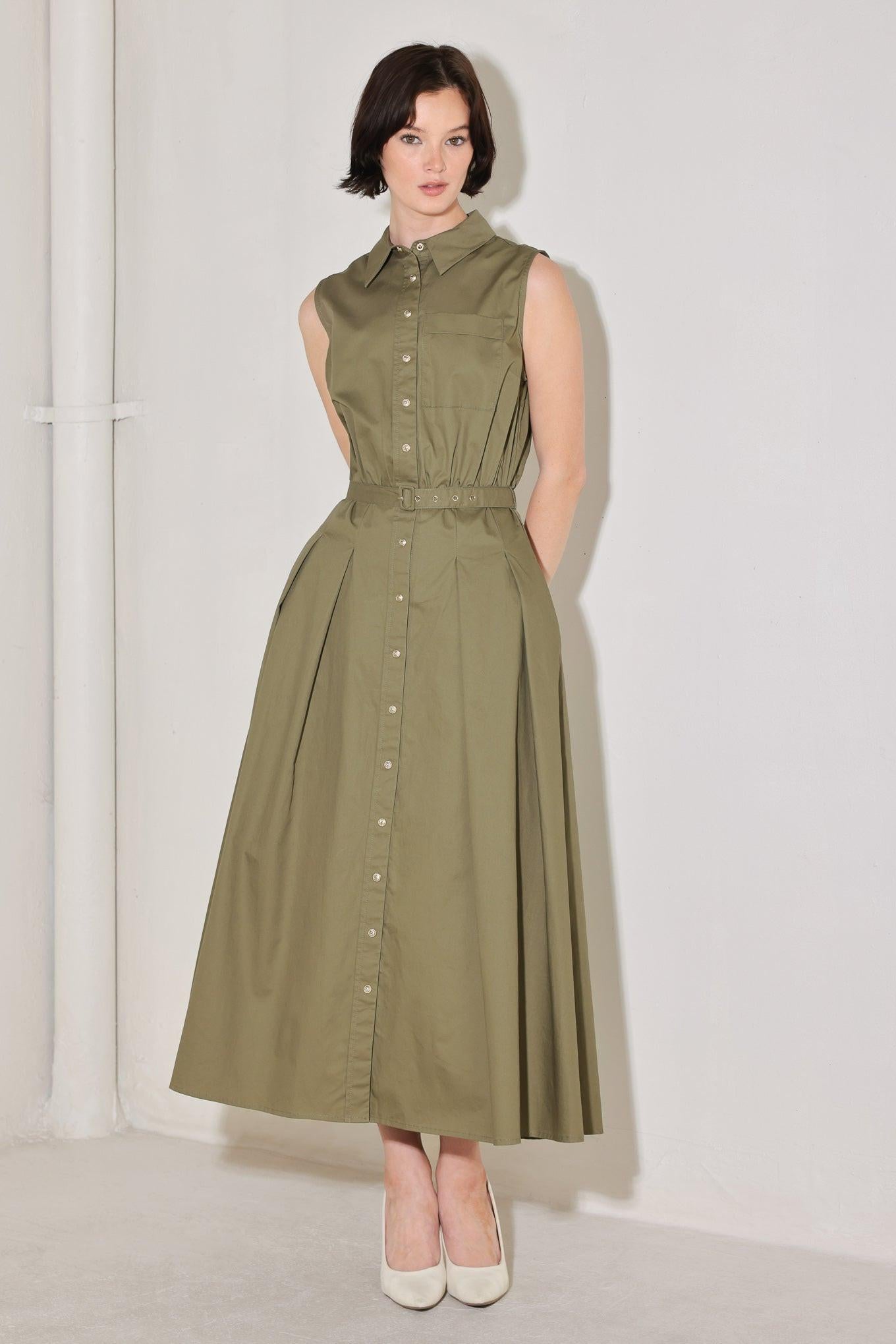 Simply Unstoppable Woven Midi Dress in olive, view 1 — Soul Flow Apparel