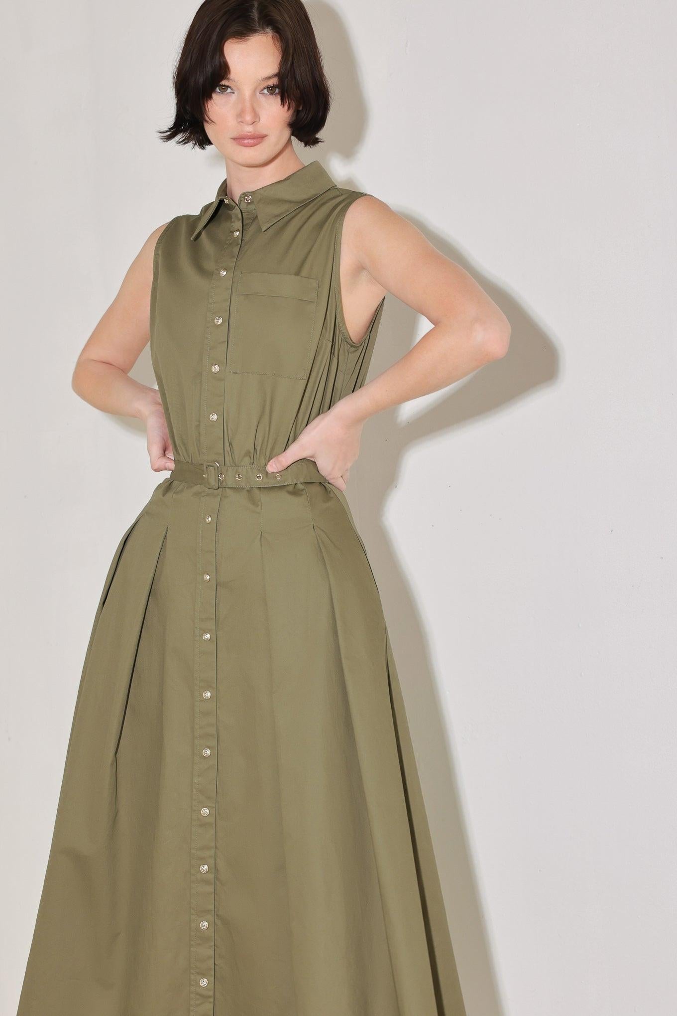 Simply Unstoppable Woven Midi Dress in olive, view 2 — Soul Flow Apparel