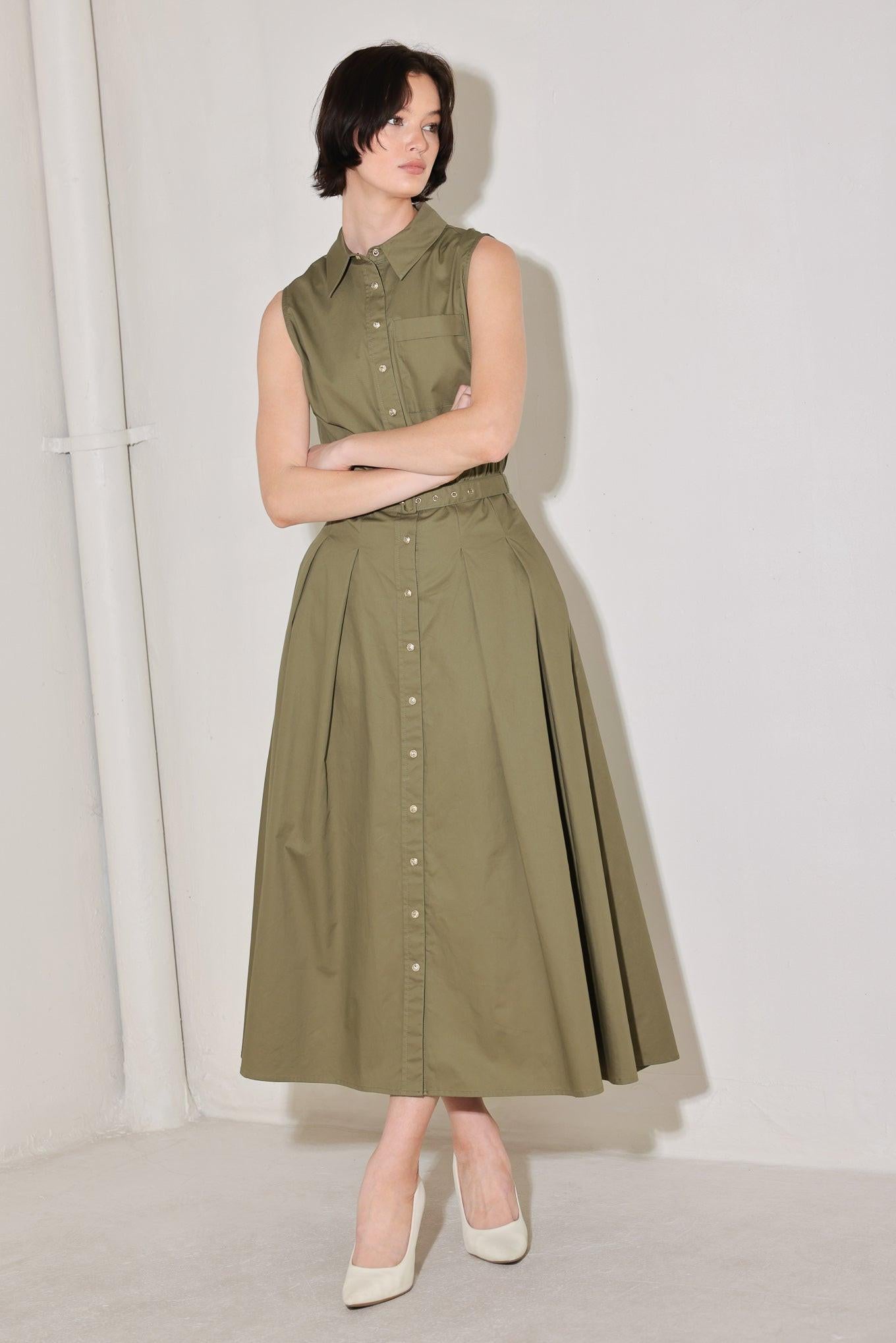 Simply Unstoppable Woven Midi Dress in olive, view 3 — Soul Flow Apparel