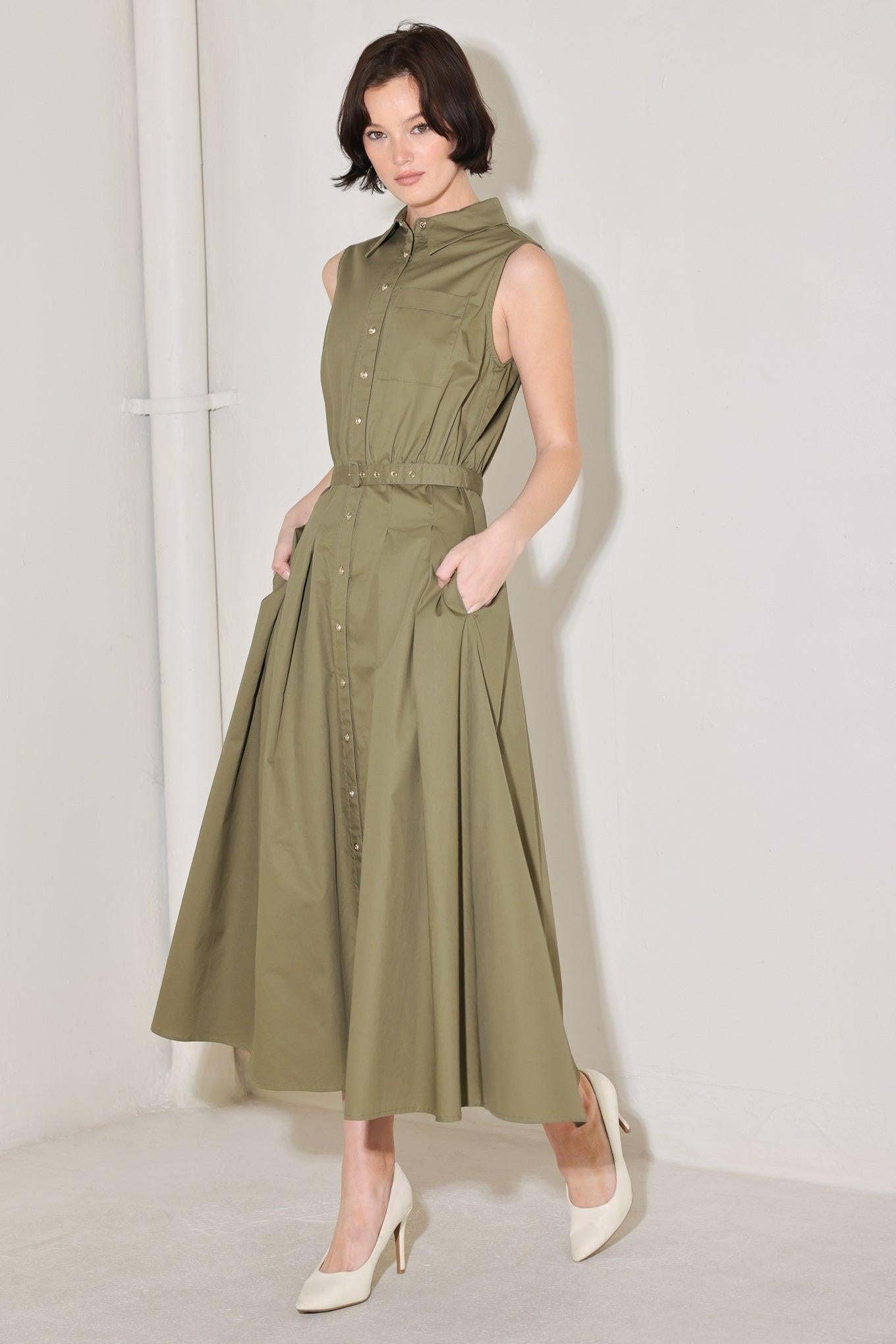 Simply Unstoppable Woven Midi Dress in olive, view 4 — Soul Flow Apparel