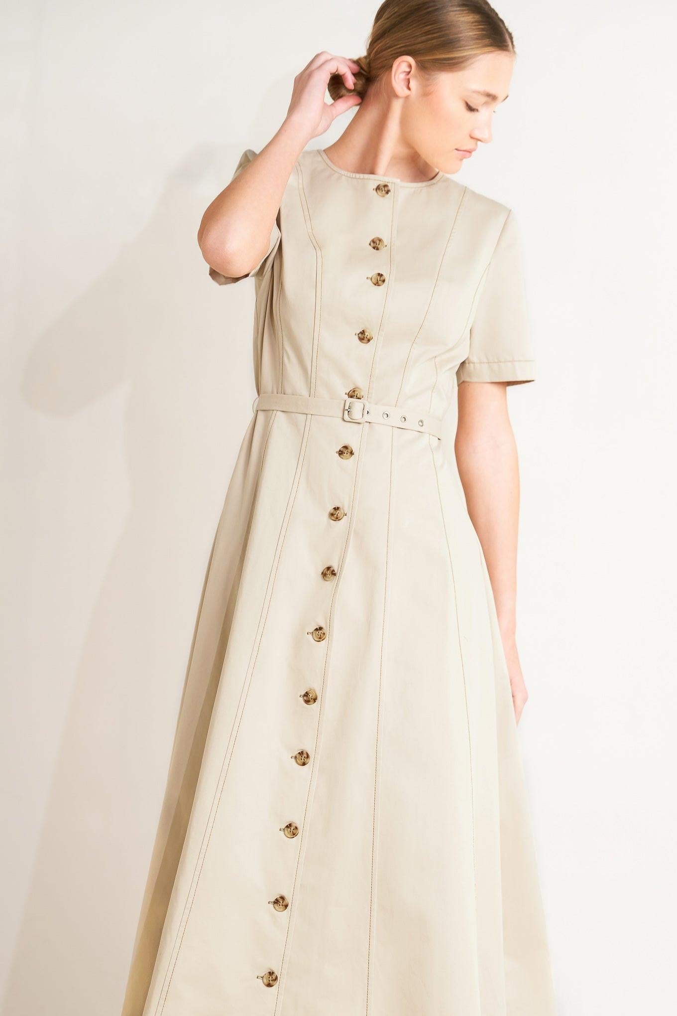 Command the Room Woven Midi Dress in khaki, view 3 — Soul Flow Apparel