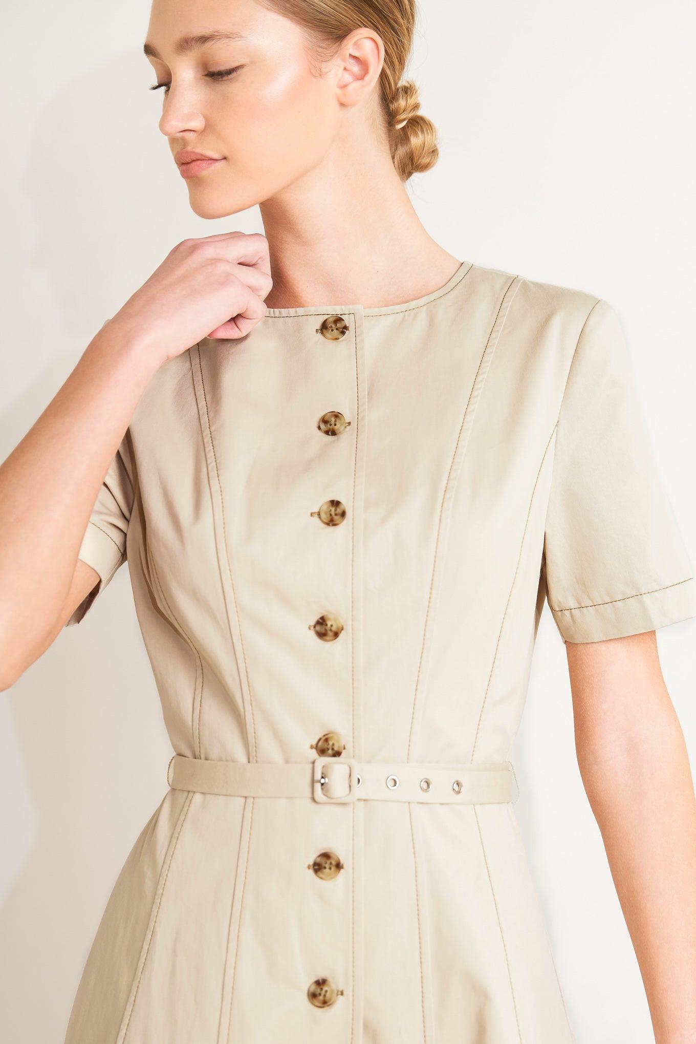 Command the Room Woven Midi Dress in khaki, view 5 — Soul Flow Apparel