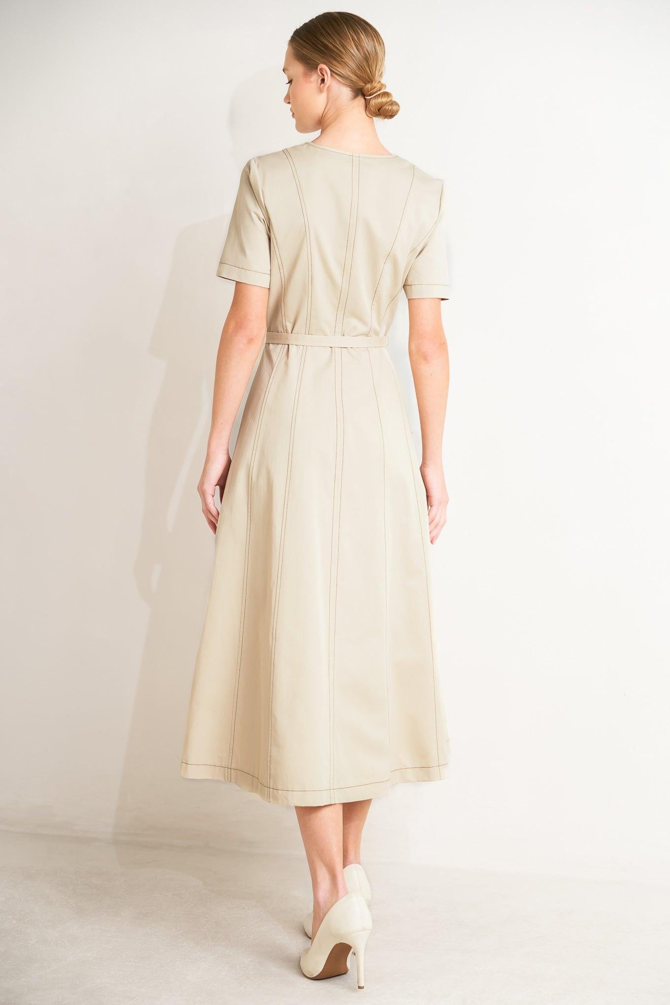 Command the Room Woven Midi Dress in khaki, view 6 — Soul Flow Apparel