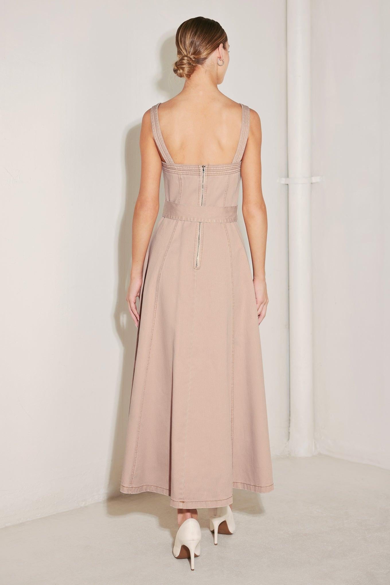 Elevated Neutral Blush Woven Midi Dress, view 7 — Soul Flow Apparel