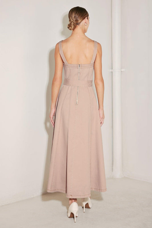 Elevated Neutral Blush Woven Midi Dress, view 7 — Soul Flow Apparel