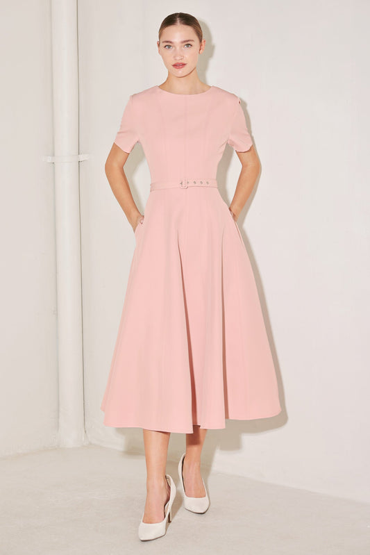Spring Icon Pink Woven Midi Dress, view 1 — Soul Flow Apparel
