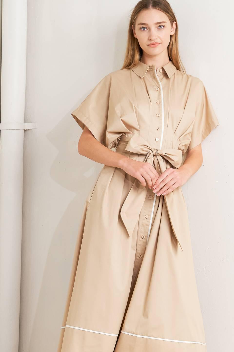 Catch You Later Khaki Woven Midi Dress in white, view 2 — Soul Flow Apparel