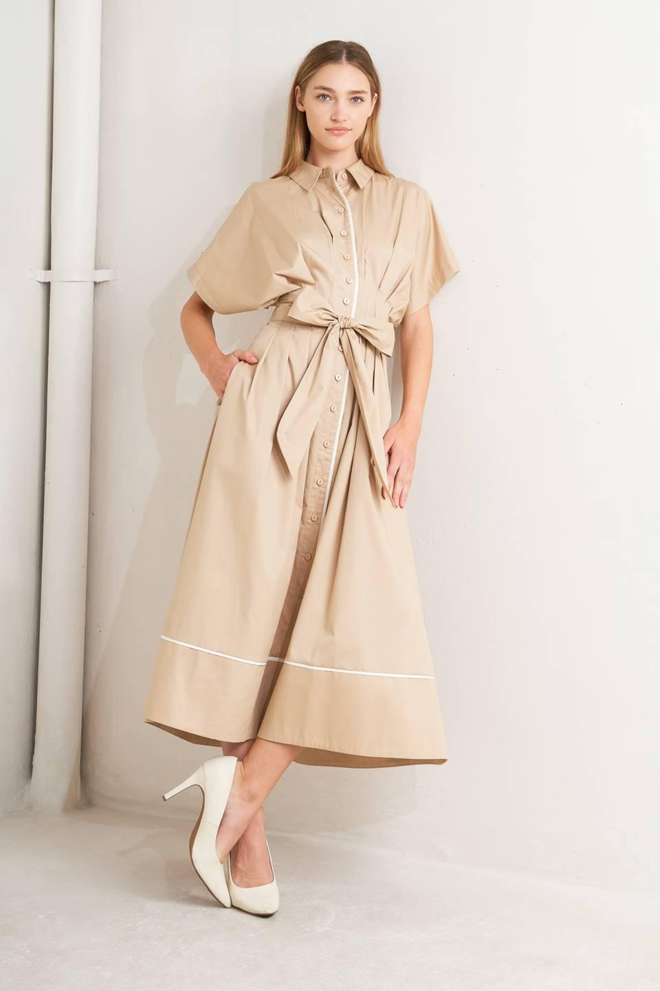 Catch You Later Khaki Woven Midi Dress in white, view 3 — Soul Flow Apparel