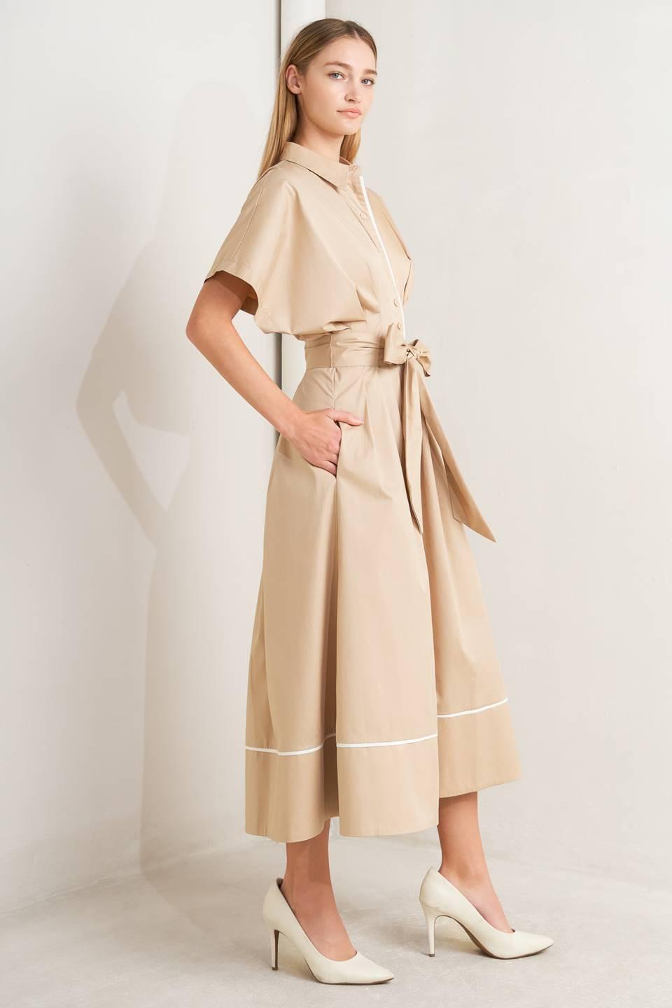 Catch You Later Khaki Woven Midi Dress in white, view 4 — Soul Flow Apparel