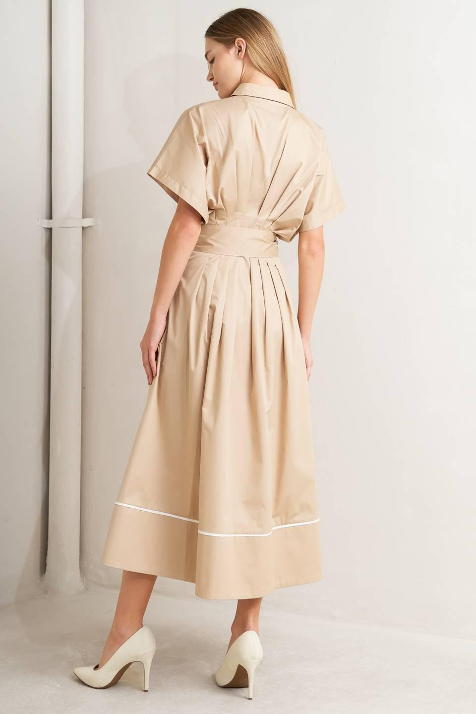 Catch You Later Khaki Woven Midi Dress in white, view 5 — Soul Flow Apparel