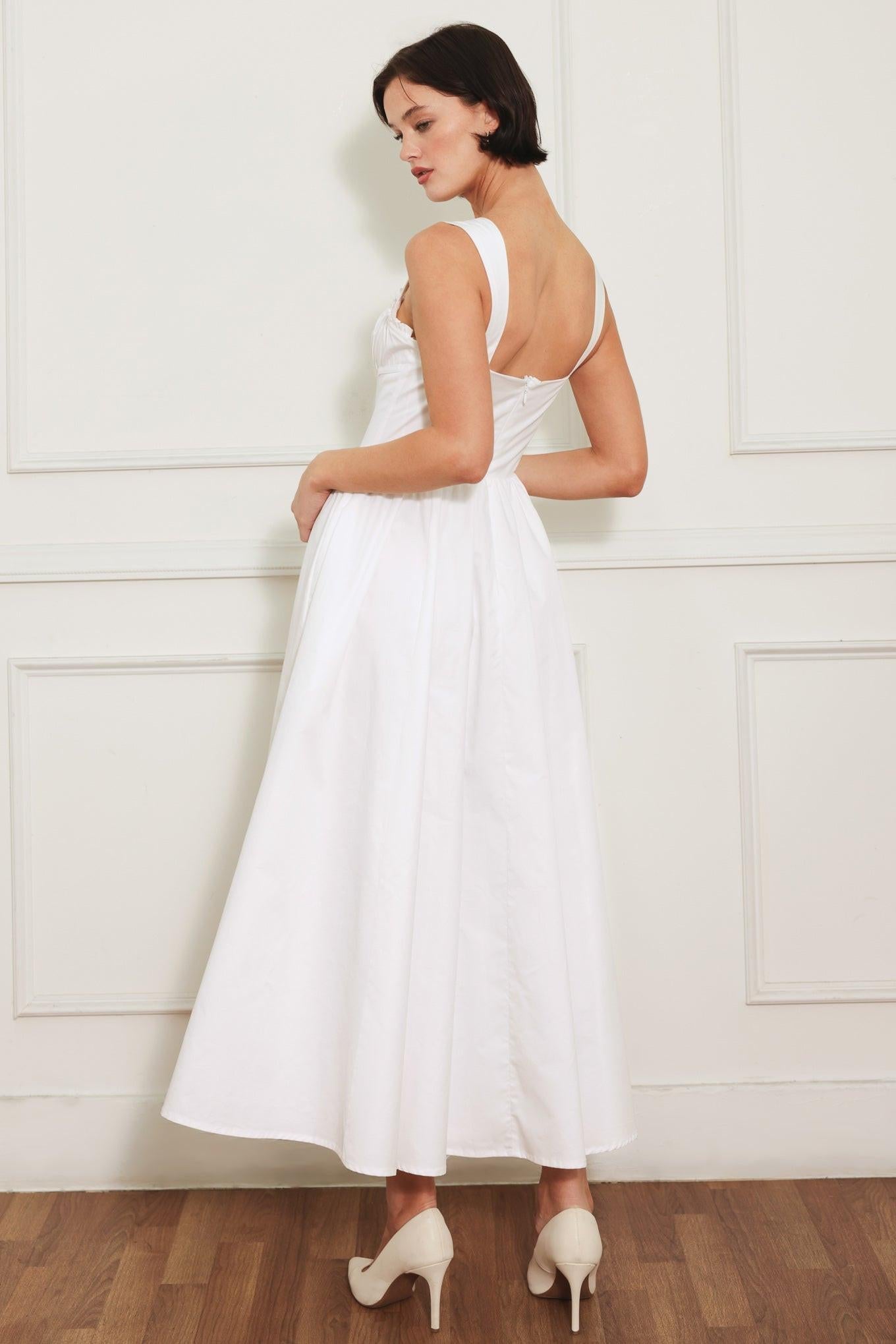 Sweetheart Serenade Woven Midi Dress in white, view 5 — Soul Flow Apparel