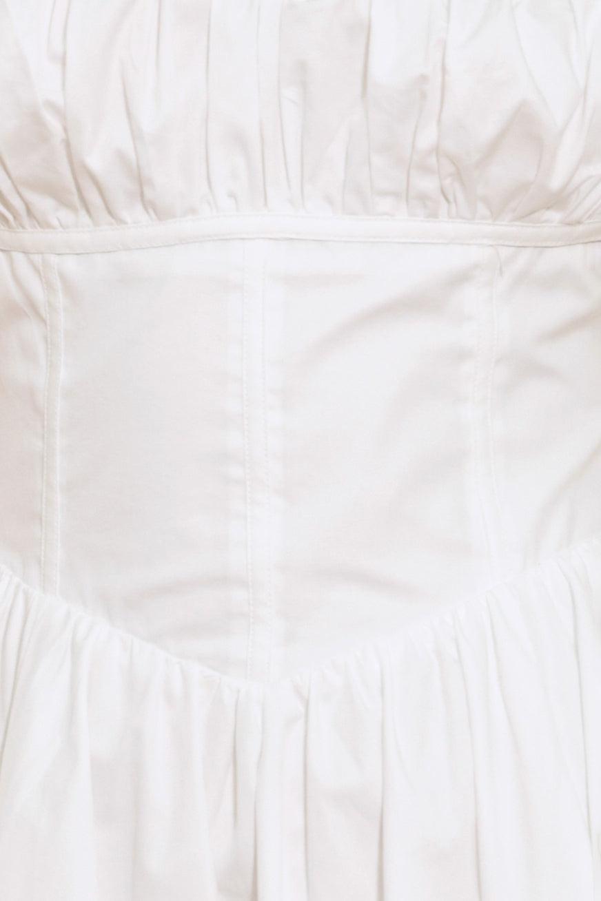 Sweetheart Serenade Woven Midi Dress in white, fabric swatch — Soul Flow Apparel