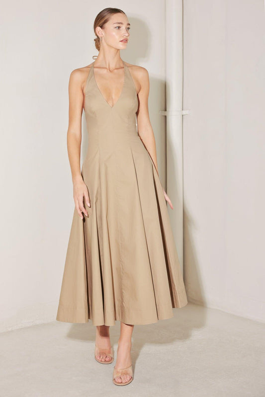 Resort Main Character Woven Midi Dress in sand, view 2 — Soul Flow Apparel