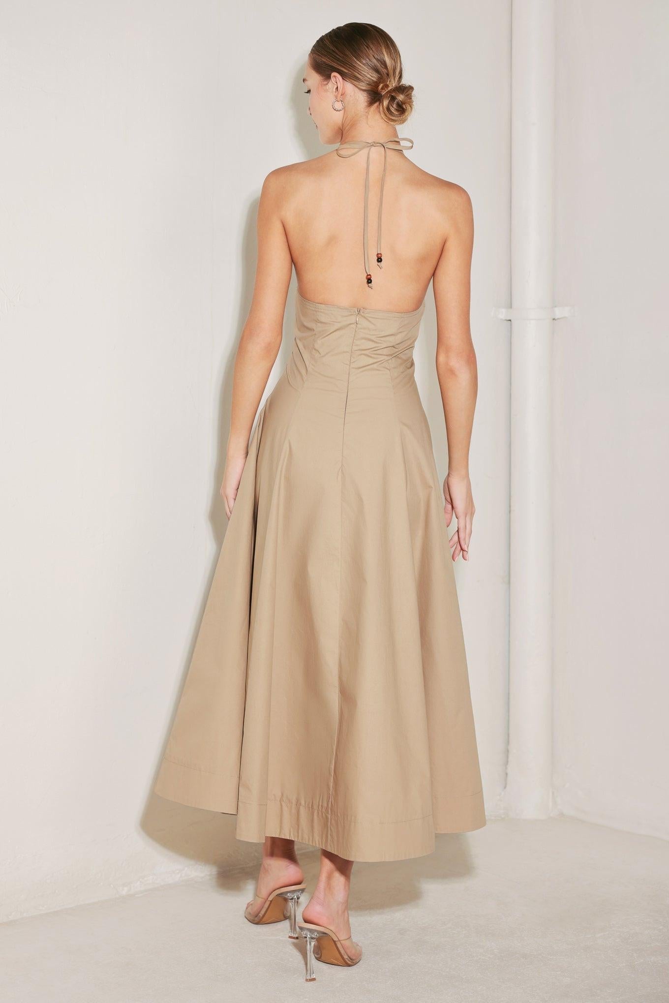Resort Main Character Woven Midi Dress in sand, view 6 — Soul Flow Apparel