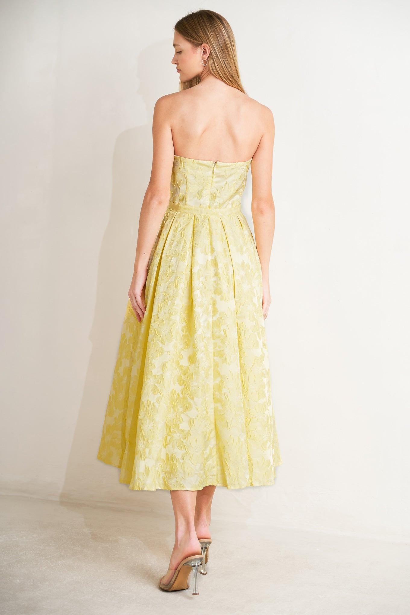 Buttercup Bloom Woven Midi Dress in lemon, view 6 — Soul Flow Apparel