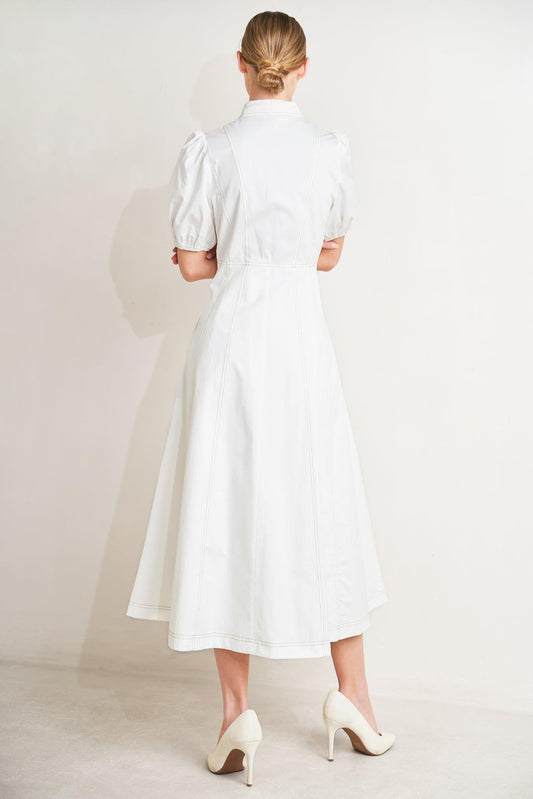 Sweet Sophistication Woven Midi Dress in off-white, view 6 — Soul Flow Apparel