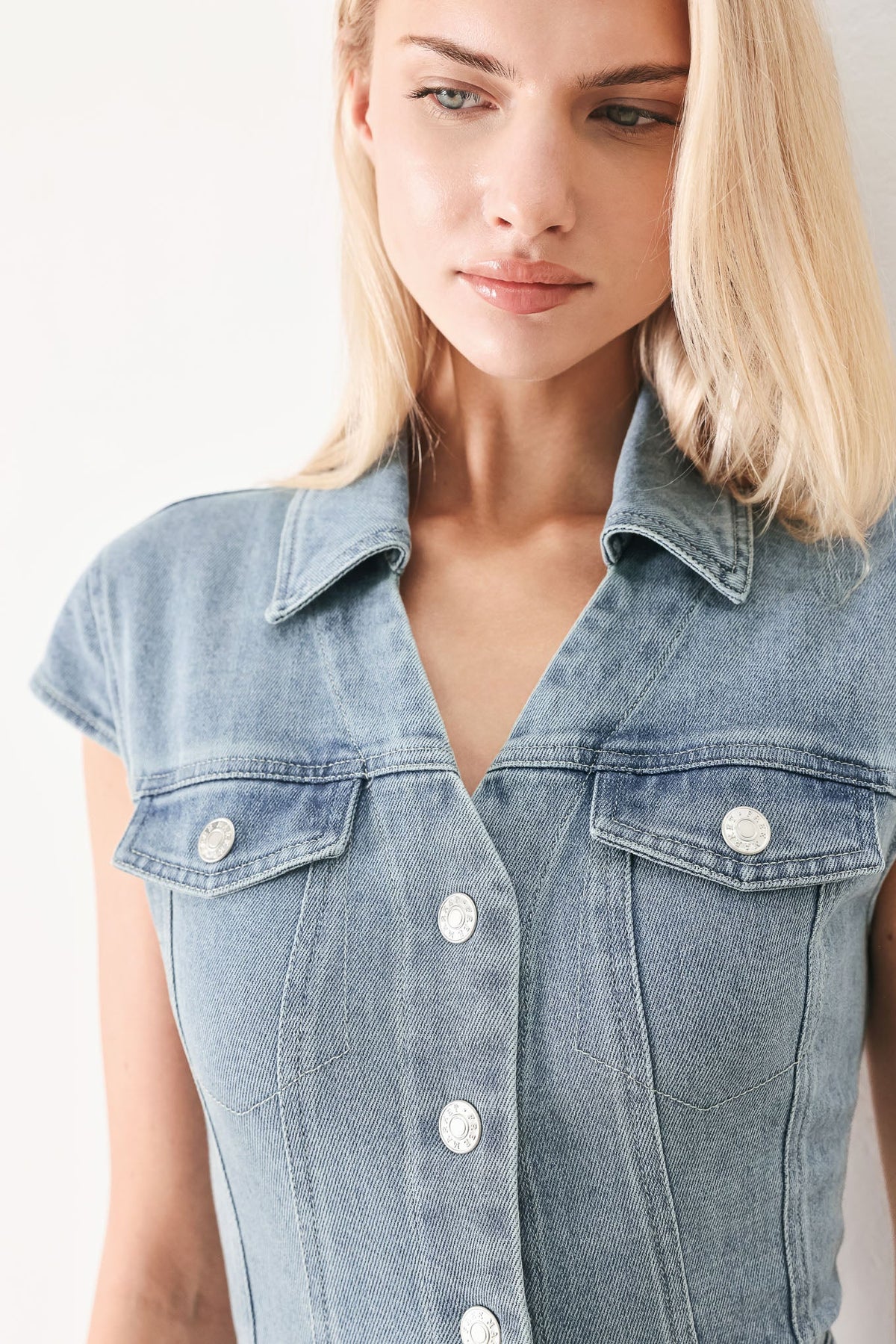 Classic Flow Denim Midi Dress in light denim, view 6 — Soul Flow Apparel