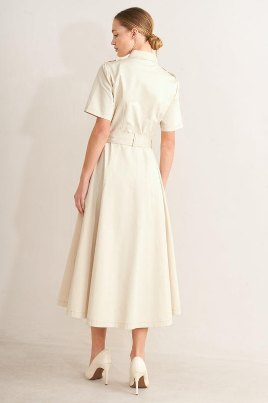 Sandstone Grace Woven Midi Shirt Dress in ecru, view 5 — Soul Flow Apparel