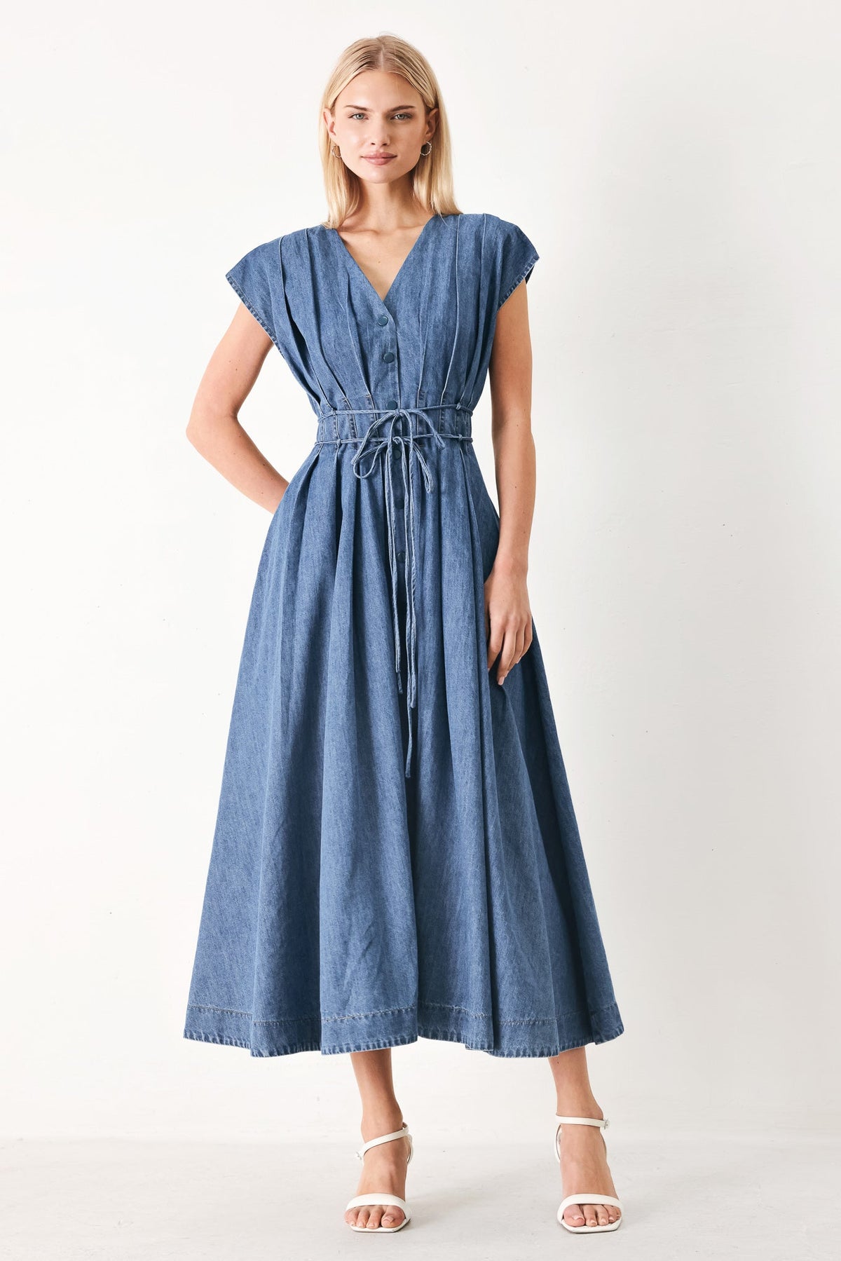 Midnight Flow Denim Midi Dress in indigo, view 4 — Soul Flow Apparel