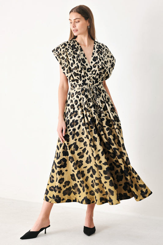Wild Muse Woven Midi Dress in neutral multi, view 2 — Soul Flow Apparel