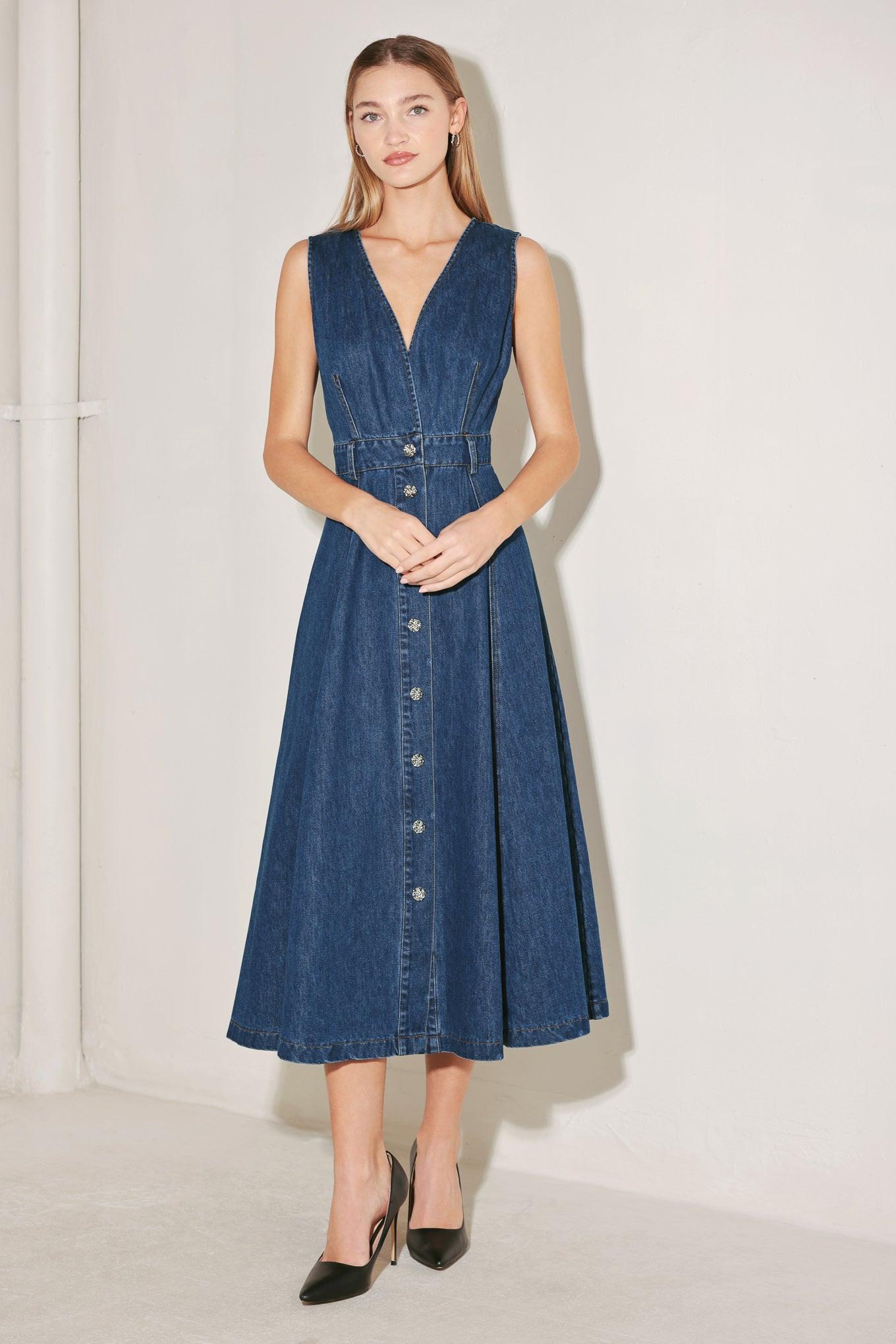 Paris in Denim Midi Dress in indigo, view 1 — Soul Flow Apparel
