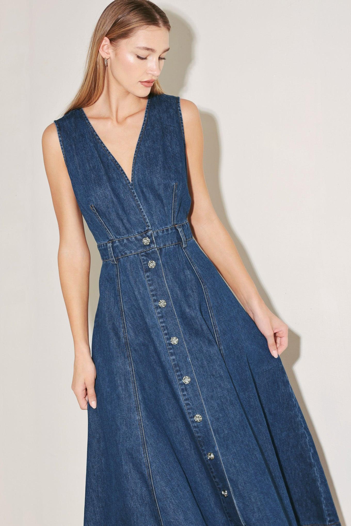Paris in Denim Midi Dress in indigo, view 2 — Soul Flow Apparel
