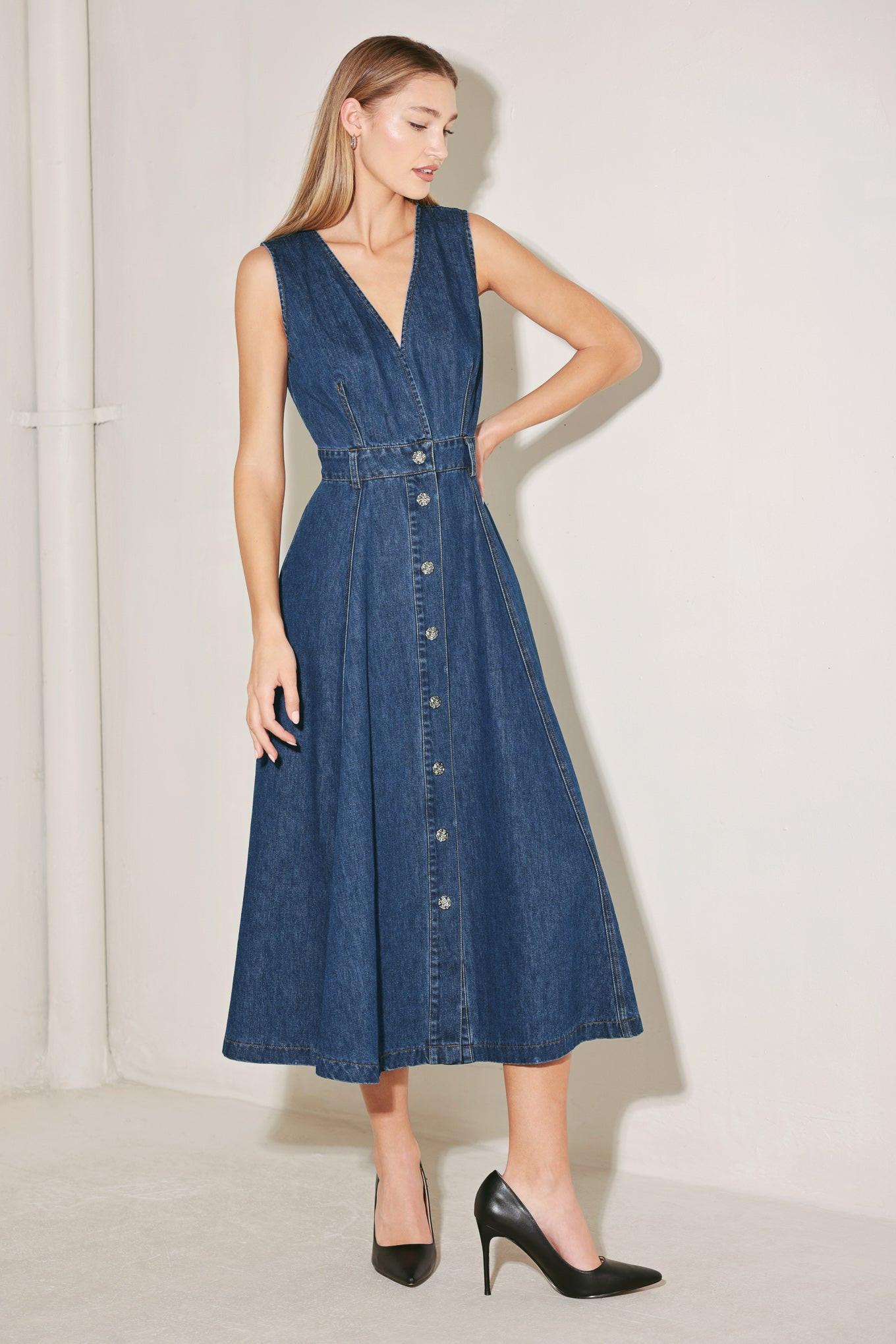 Paris in Denim Midi Dress in indigo, view 3 — Soul Flow Apparel
