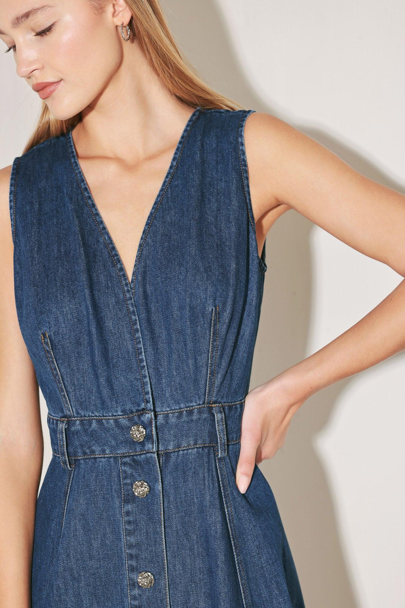 Paris in Denim Midi Dress in indigo, view 4 — Soul Flow Apparel